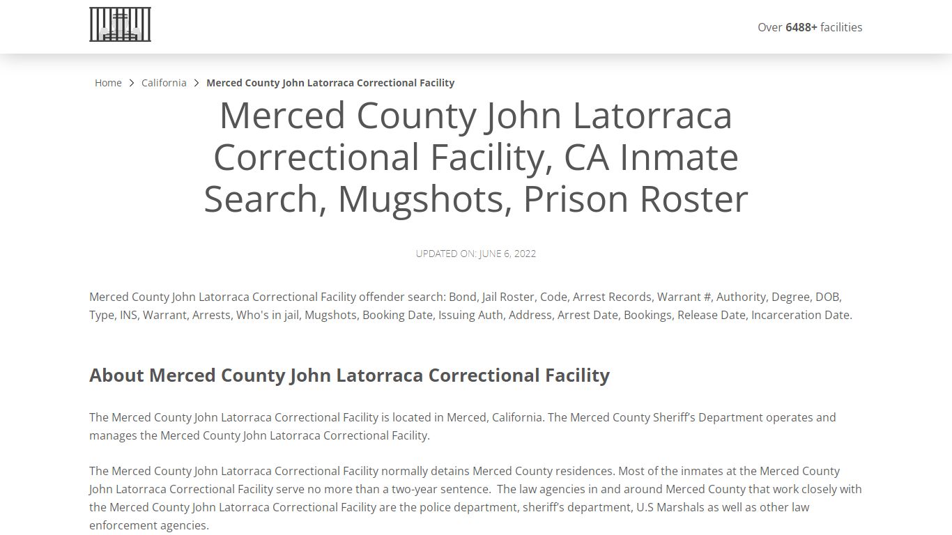 Merced County John Latorraca Correctional Facility, CA ...