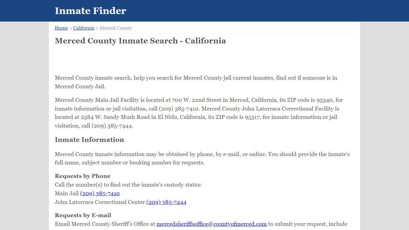 Merced County California Jail Inmate Finder